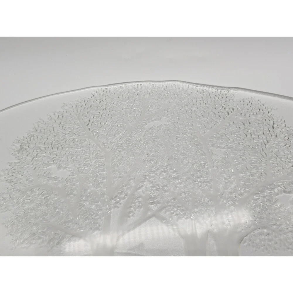 Kosta Boda Vtg Crystal Art Glass Plate Tray Platter Forest Holiday Gift BIG